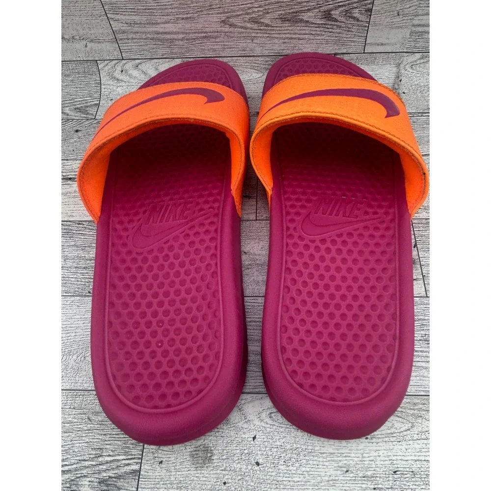Nike Benassi JDI Women Orange Magenta Slides Sandals‎ 312432-866 Size 9